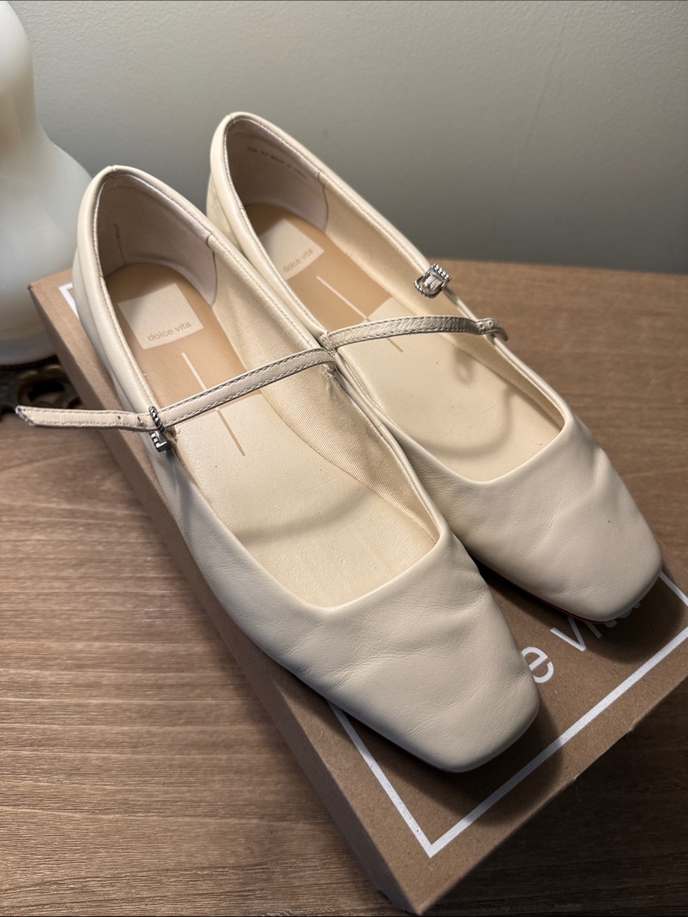 Dolce Vita Reyes Cream Leather Mary Jane Flats with Silver Buckle